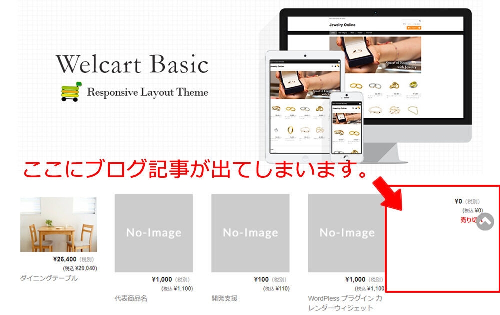 ECサイトWelcart Basic 投稿記事についてお勧め商品のカテゴリを選んだ時